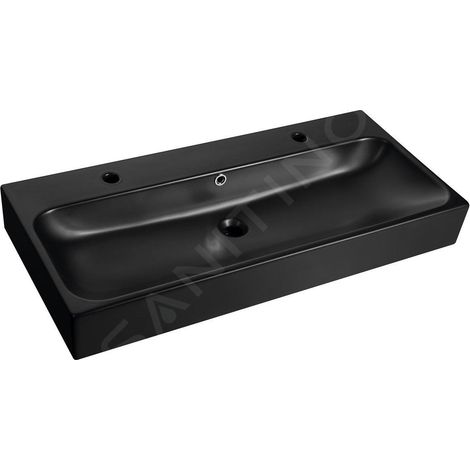 Sapho Toridi - Double lavabo 101 x 47 cm, avec trop-plein, 2 trous pour batterie, noir mat TU0222B (1/5)