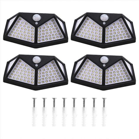 Lampes solaires d'extérieur, projecteurs de sécurité solaires à 100 LED avec détecteur de mouvement 3 modes et éclairage grand angle 270° alimentés par l'énergie solaire (1/5)