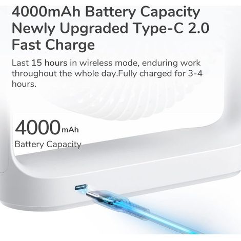 Tragbarer, leiser, batteriebetriebener Tischventilator, 4 Geschwindigkeitsstufen, 15 Stunden Akkulaufzeit, USB-aufladbar (4000 mAh) für Schlafzimmer/Reisen – Weiß (1/5)