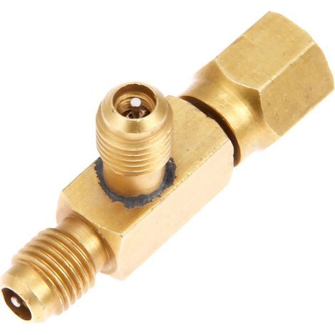 T-förmiger Messing-Konverteradapter, 1/4-Zoll-SAE-Drehgelenk mit Innen- und Außengewinde sowie Ventileinsatz für Klimaanlageninstallationen (1/5)