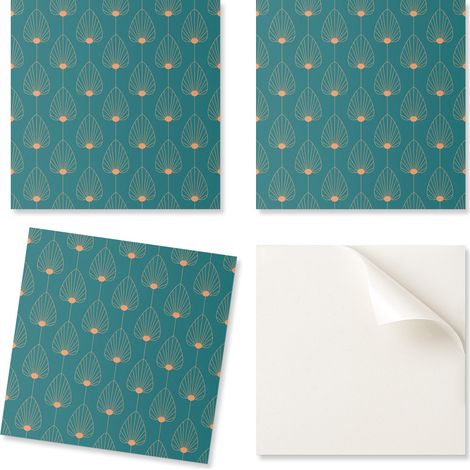 Baldosas de vinilo autoadhesivas con estampado decorativo de hojas y c铆rculos, 20x20x20 cm.