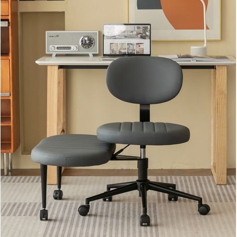 Chaise de bureau sans accoudoirs réglable en hauteur, repose-pieds pivotant, grise OKMYHOME (1/5)