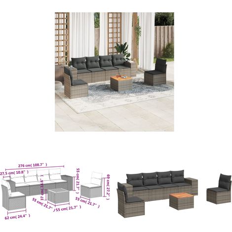 7-tlg. Garten-Sofagarnitur mit Kissen Grau Poly Rattan - Gartensortiment - Outdoor Möbel - Gartenlounge - Lounge Set - Rattan Gartenmöbel - Home & Living (1/3)