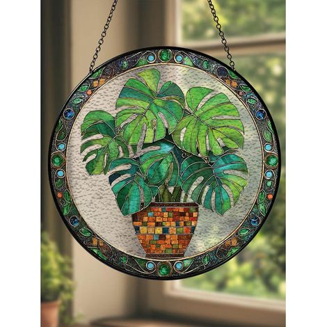 Attrape-soleil en vitrail feuille de monstera, décoration de fenêtre 15cm pour amoureux des plantes (1/5)
