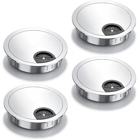 Passe-câbles 57-60mm Argent Lot de 4  Goulotte de câbles en métal  Organiseur de bureau discret en alliage (1/5)