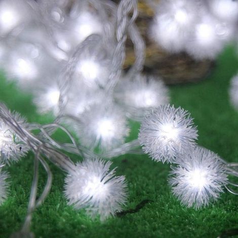 Guirlande lumineuse boule à neige, 2,5 m / 20 LED, avec télécommande, étanche, pour décoration intérieure et extérieure (blanc froid), idéale pour les mariages, fêtes et sapins de Noël. (1/5)