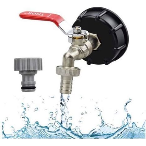 Robinet Cuve 1000L Recuperateur d Eau De Pluie 1000 Litres Adaptateur de Réservoir IBC Connecteur à Filetage 1/2" Adaptateur Bouchon