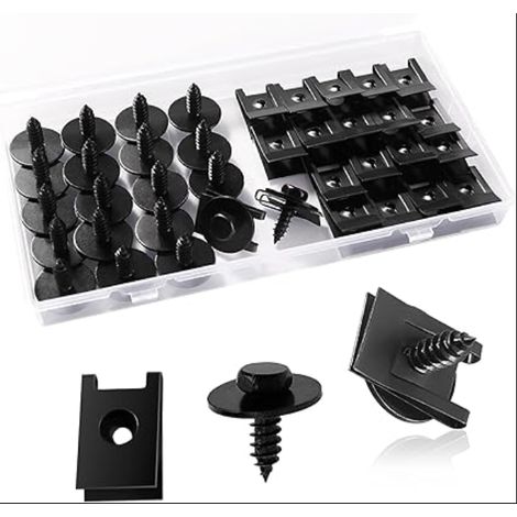 Clip à Vis et Écrou de Kit, Écrous de Fixation pour Garde-Boue de Voiture, Type U Sous Support de Passage Roue Kit, pour Voiture Panneau de Porte Intérieur, Noir (1/5)