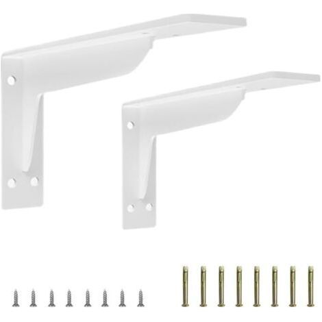Lot de 2 supports d'étagère robustes en métal blanc, 14 cm, en forme de L, pour montage mural (1/5)
