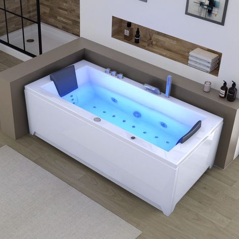 Distribain – Baignoire balnéo rectangulaire London S 183x90x65cm – 22 jets hydromassage – Acrylique renforcé – 2 places – Pompe 1100W