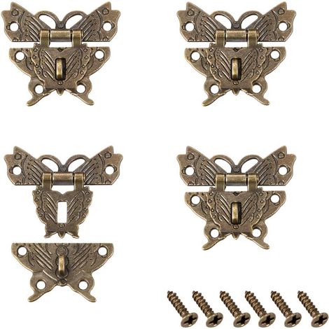 4 Set Holzkasten Verschluss Verriegelung Haspe Sperre Silberton 50 x 43mm (1/3)