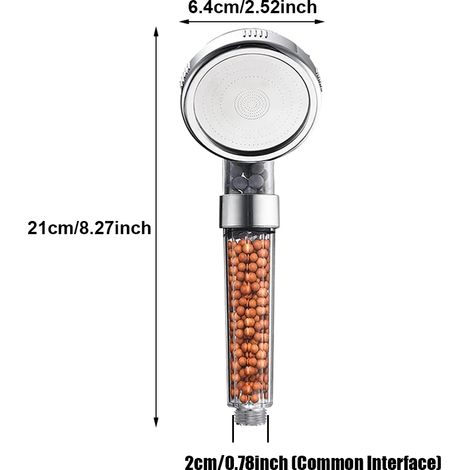Pommeau de douche anticalcaire filtrant, en ABS haute pression, à main, transparent, avec billes filtrantes pour salle de bain. (1/5)