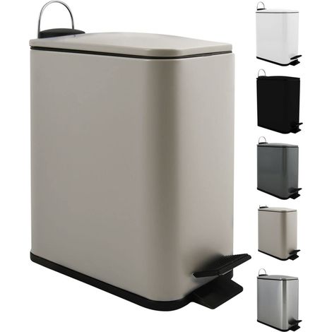 Spirella Erik - Pattumiera per cosmetici, 5 litri, in acciaio inox con abbassamento automatico e secchio interno, colore: tortora (1/3)