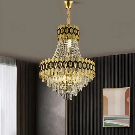 Lustre Cristal Evangeline Dore Noir 10XE14 Hauteur Reglable (1/2)