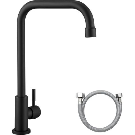 CECIPA Cold Water Tap, 360° Swivel Faucet, Stainless Steel Mixer Tap for Kitchen, Guest Toilet, Garden, Camping Car, Black (1/5)