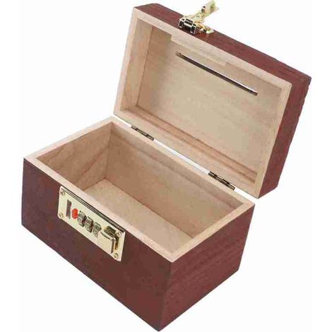 Abschließbare Münzbox aus Holz mit Zahlenschloss, im Vintage-Stil, mit Griff und ungesäumten Kanten.