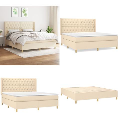 Boxspringbett mit Matratze Creme 160x200 cm Stoff - Boxspringbett - Doppelbett - Cremefarbenes Bett - Bettrahmen - Matratze - Home & Living (1/5)