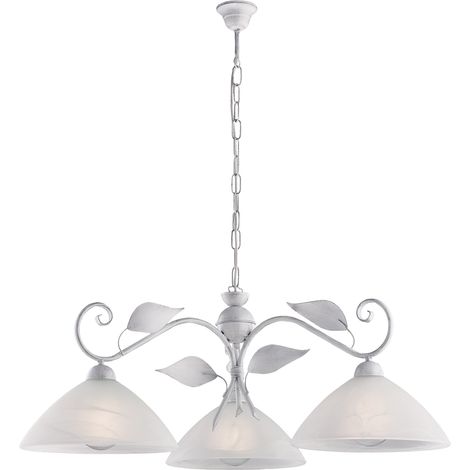 Lampadario Classico Esse 3 Luci Ferro Battuto E Vetro Bianco E Argento (1/3)