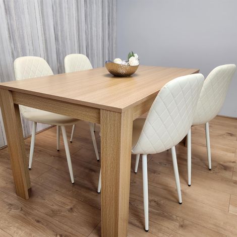 Wooden Dining Table with 4 Cream Gem Patterned Chairs Rusteic Effect Table with Cream Chairs (1/5)