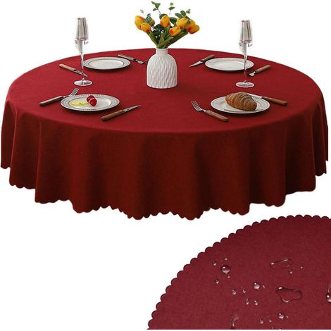 Tischdecke Rund 120 cm Wasserdicht Öldicht Abwaschbar Polyester Rot für Esszimmer Garten Party
