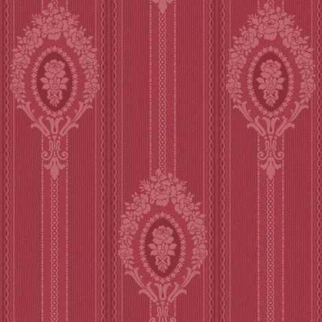 Chelsea Garden Red Floral Cameo Stripe Smooth Wallpaper Classic Wall Decor (1/4)