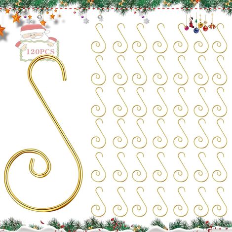 Ganchos para bolas navideñas, 120 piezas, ganchos colgantes, ganchos navideños en forma de S para decoraciones de árbol de Navidad, ganchos colgantes de acero (dorados) (1/5)