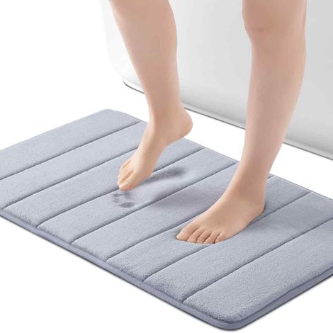 1 Tapis de bain mousse à mémoire 40x60cm, antidérapant avec dos PVC, absorbant pour salle de bain, gris (1/5)