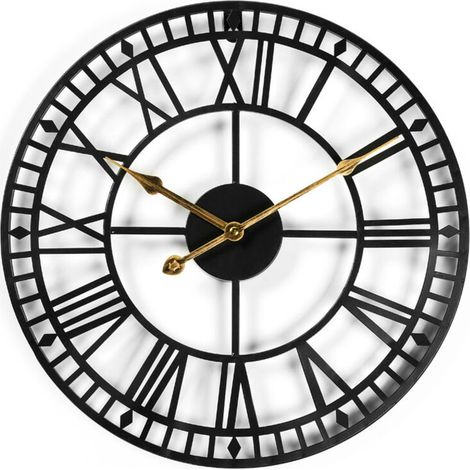 Horloge de jardin tout temps 40 cm (aiguilles dorées) Vintage Chiffres romains Rétro Minimaliste Fer Horloge d'extérieur Fonctionne à piles Silencieuse (1/5)