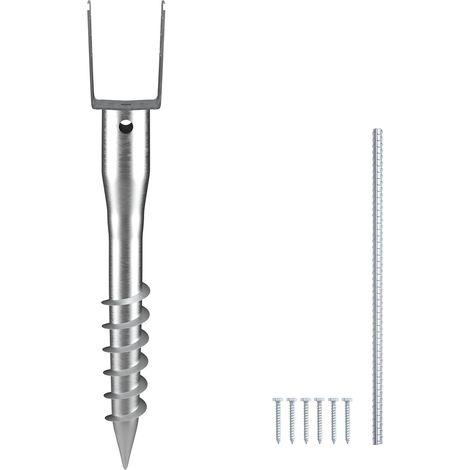 Ancre de poteau sans creuser, 1 pcs, support de poteau à visser, 100 x 70 x 700 mm, 6 tire-fonds et 1 barre d'armature, en acier robuste en U, pour boîtes aux lettres et poteaux de clôture (1/5)