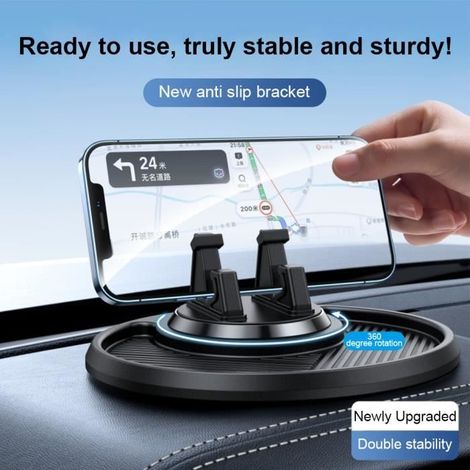 1 pièce support de téléphone voiture, rotatif 360°, fixation tableau de bord, tous smartphones, noir, conduite sécurisée (1/4)