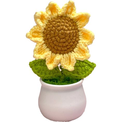 Décoration pour pot de fleurs： Tournesol en fibres synthétiques (1 unité, finition tissée, sac PE inclus) (1/5)