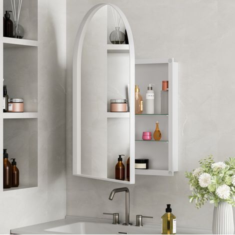 Mobile specchio da parete 91x61x12 cm in metallo bianco con contenitore FloraGrace (1/5)