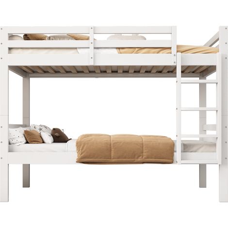 Lit Superposé 90 × 200 cm, Lit 2 Places avec Barrière et Échelle à 3 Marches, Séparable, sans Matelas, Blanc (1/5)