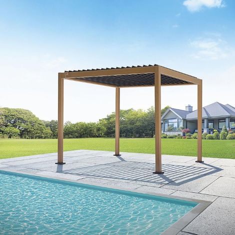 Pergola da giardino in alluminio 3x3 mt Texas effetto legno