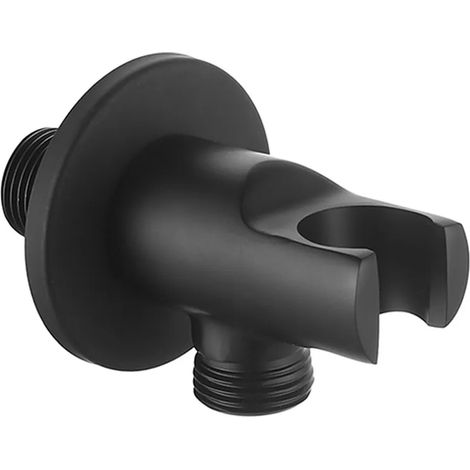 Supporto doccetta nero opaco con presa acqua design tondo (1/2)