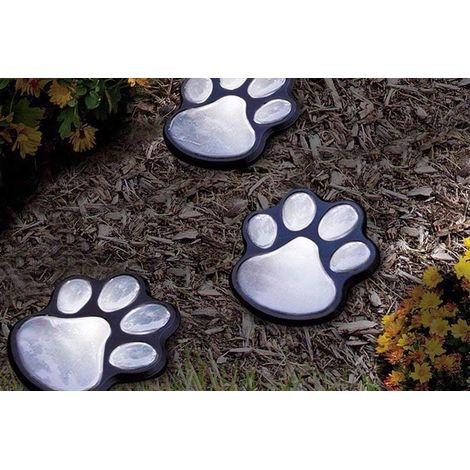 Lot de 4 lampes solaires LED en forme de pattes de chien pour jardin, allée et décoration extérieure (blanches) (1/4)