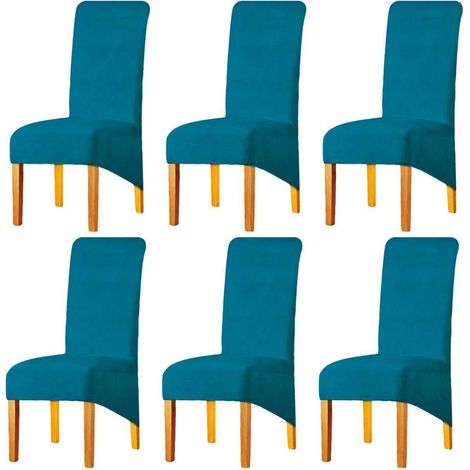 Stuhlbezüge XL 6er Set Pfauenblau Stretch-Samt mit Gummizug für Esszimmerstühle (1/5)