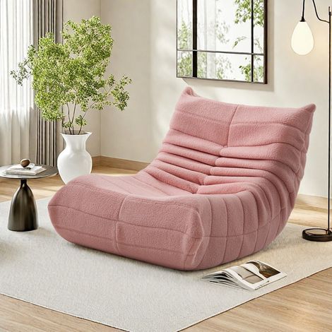Fauteuil une place en agneau rose–fauteuil relax–rembourrage en mousse haute densité–dossier confortable–idéal pour le salon ou la chambre à coucher