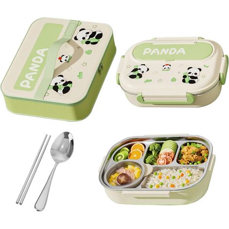 Boîte à lunch – Acier inoxydable 304 Kit de repas compartimenté Capybara Panda Récipients de rangement, porte-snacks avec ustensiles pour maison, bureau, école, camping, voyage, pêche (1/5)