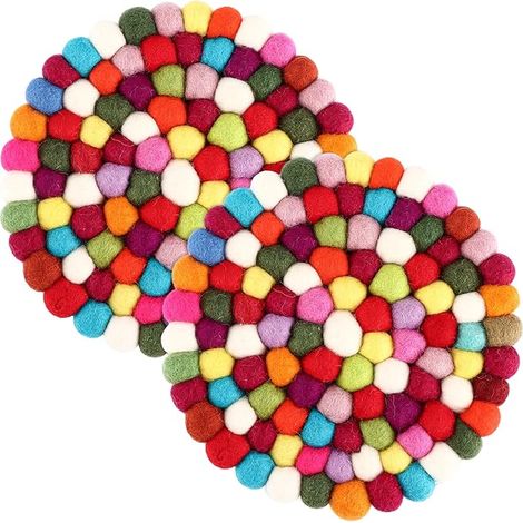 dessous de plat en feutre, Ø 20 cm, laine vierge, multicolore, sous-verre rond en laine, empêche les brûlures dans la cuisine (1/5)