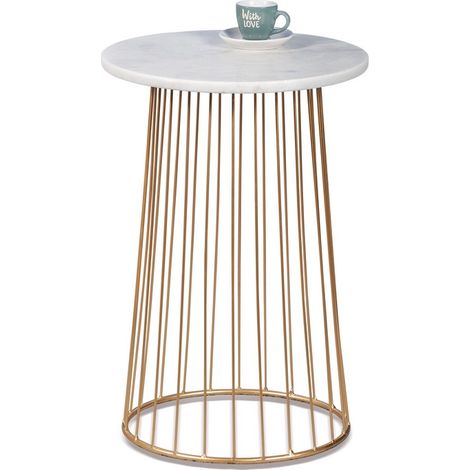 Tavolino Rotondo con Struttura in Ferro e Tavolo in Marmo Bianco 40 x 59 cm