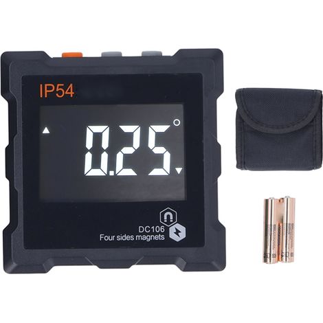 Niveau numérique d'angle IP54, jauge d'inclinaison 4x90° à affichage LCD, 4 faces magnétiques puissantes, 360°, batterie 1300mAh, noir (1/5)