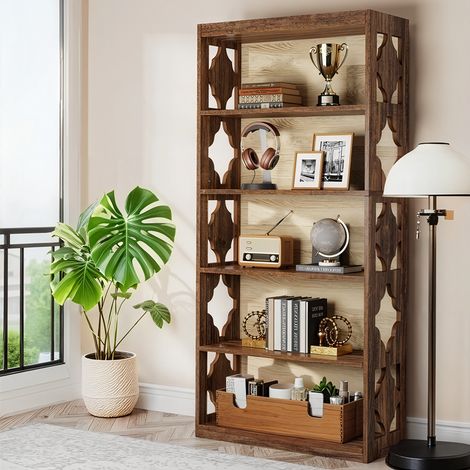 Bibliothèque, étagère sur Pied de 180 x 80 x 30cm de Haut, Bibliothèque en Bois à 6 étages pour Salon, Industriel, Brun Vintage (1/5)