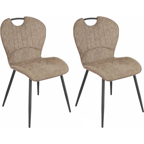 Lot 2 chaises en microfibre taupe effet vieilli pieds métal - WILLY 2 (1/5)