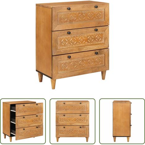 Rangement - Buffet Marron clair 60 x 33 x 75 cm bois de manguier massif (1/5)