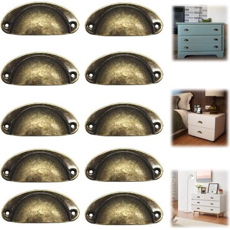 Poignées de meuble lot de 10 - boutons demi-ronds 8,1 x 3,5 cm avec vis, bronze (1/5)
