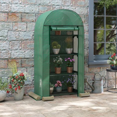 Serre balcon 4 étagères 80x50x160cm - pour légumes fleurs fruits potager - porte roulante - acier PE anti-UV - vert