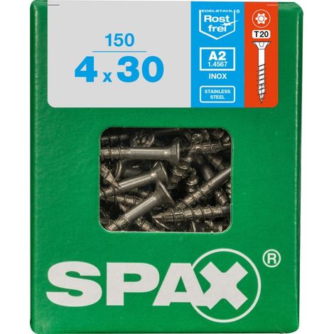 SPAX Edelstahlschraube, 4 x 30 mm, 150 Stück, Teilgewinde, Senkkopf, T-STAR plus T20, 4CUT - 4197000400307