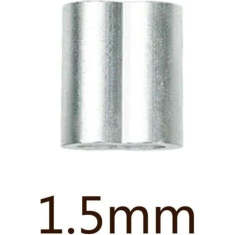 100 manchons en aluminium, embouts de câble en aluminium, pinces à sertir en aluminium à double extrémité pour fils d'acier et câbles d'aviation, argent (1,5 mm/0,06 po) (1/2)