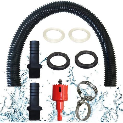 Anschlussrohr für Regenwassersammeltank, inklusive 2 Rohrverschraubungen mit Kontermuttern - Anschlussset für Regentonnen (100 cm - mit Bohrer) (1/5)